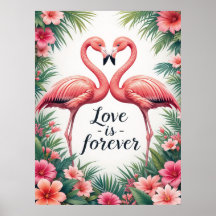 Flamingo Love Tropical Art Poster