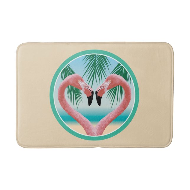 Flamingo Love (Tropical Valentine) Bath Mat (Front)