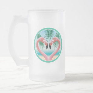Flamingo Love (Tropical Valentine) Frosted Glass Beer Mug
