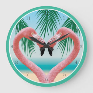 Flamingo Love (Tropical Valentine) Large Clock