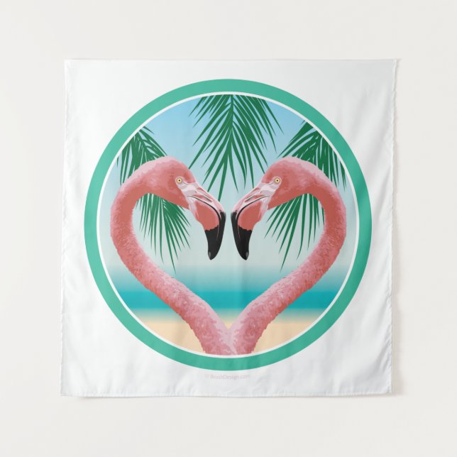 Flamingo Love (Tropical Valentine) Tapestry (Front)