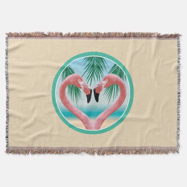 Flamingo Love (Tropical Valentine) Throw Blanket (Front)