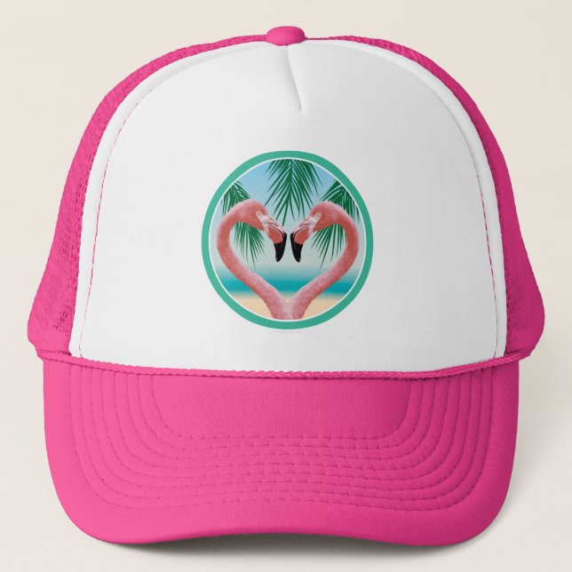 Flamingo Love (Tropical Valentine) Trucker Hat (Front)