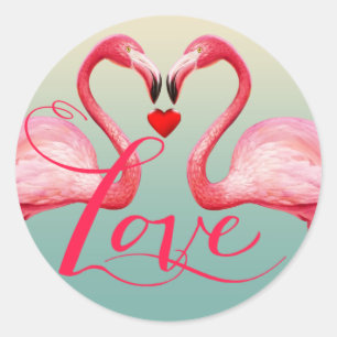 Flamingo Love Wedding Favour mint blue Classic Round Sticker