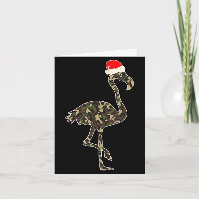 Flamingo Lover Christmas Santa Hat Camouflage Illu Card (Front)