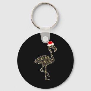 Flamingo Lover Christmas Santa Hat Camouflage Illu Key Ring