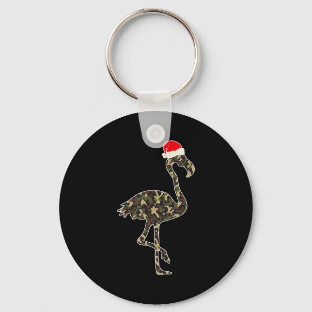 Flamingo Lover Christmas Santa Hat Camouflage Illu Key Ring (Front)