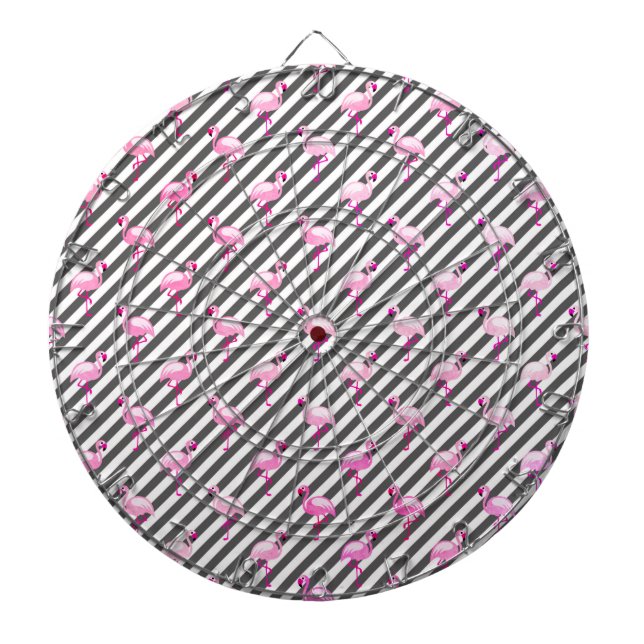 Flamingo Lover Pink Bird Diagonal Stripes Dartboard (Front)