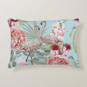 Flamingo lover trendy floral pattern blue  decorative cushion