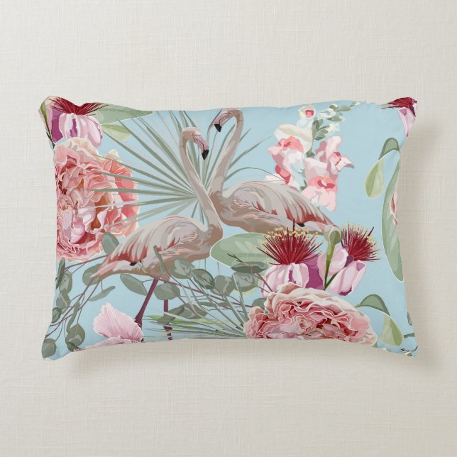 Flamingo lover trendy floral pattern blue  decorative cushion (Front)
