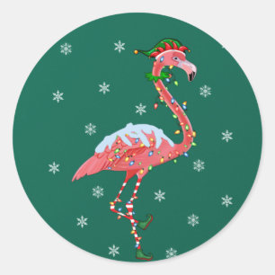Flamingo Lover Xmas Gift Santa Hat Elf Flamingo Classic Round Sticker