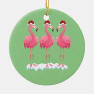 Flamingo Lover Xmas Lighting Santa Pink Flamingos Ceramic Tree Decoration