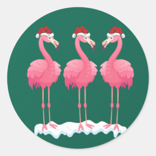 Flamingo Lover Xmas Lighting Santa Pink Flamingos Classic Round Sticker