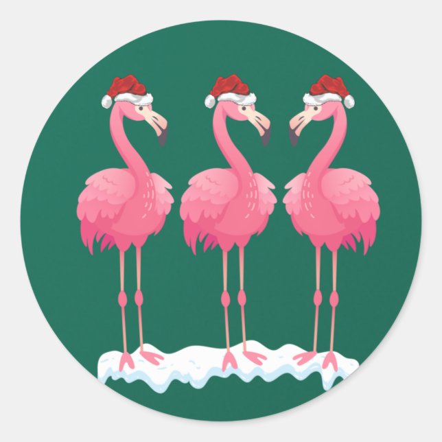 Flamingo Lover Xmas Lighting Santa Pink Flamingos Classic Round Sticker (Front)