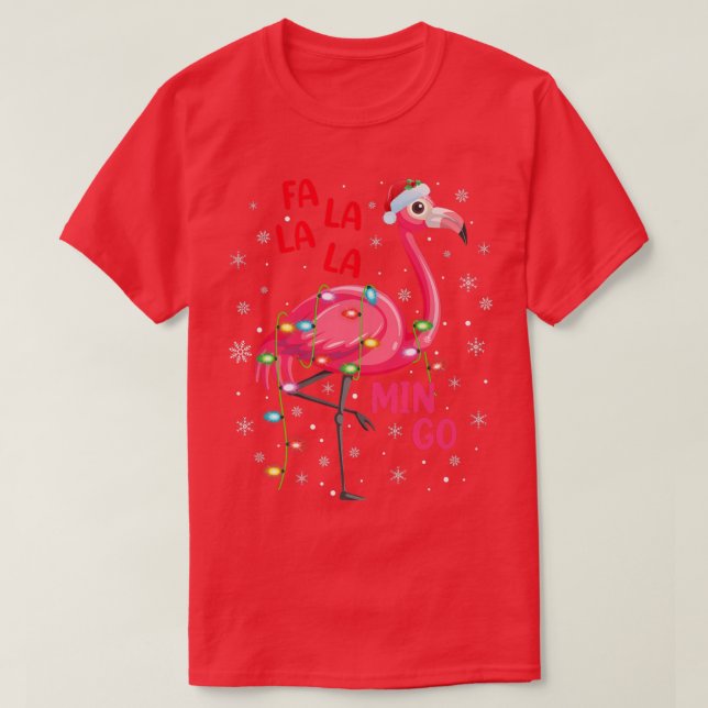 Flamingo Lover Xmas Lights Fa La La Mingo Flamingo T-Shirt (Design Front)