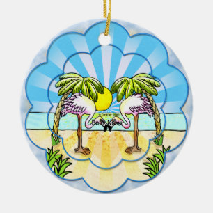 Flamingo lovers  ceramic tree decoration