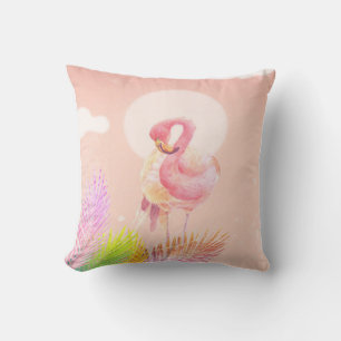 Flamingo Lovers Cute Flamingo Bird With Leaves Cushion