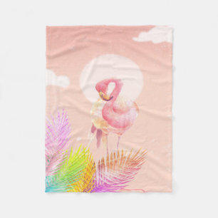 Flamingo Lovers Cute Flamingo Bird With Leaves Fleece Blanket