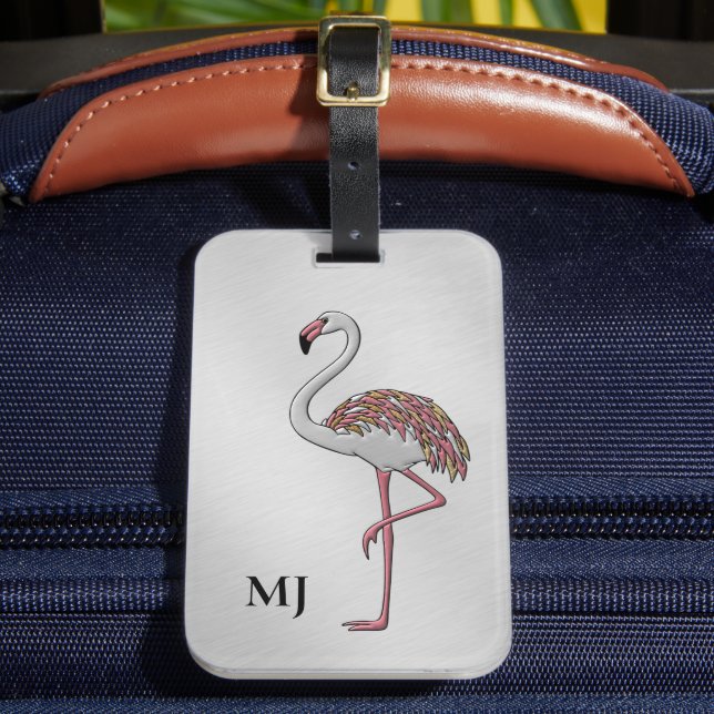 Flamingo Lover's Silver Brushed Luggage Tag (Front Insitu 2)