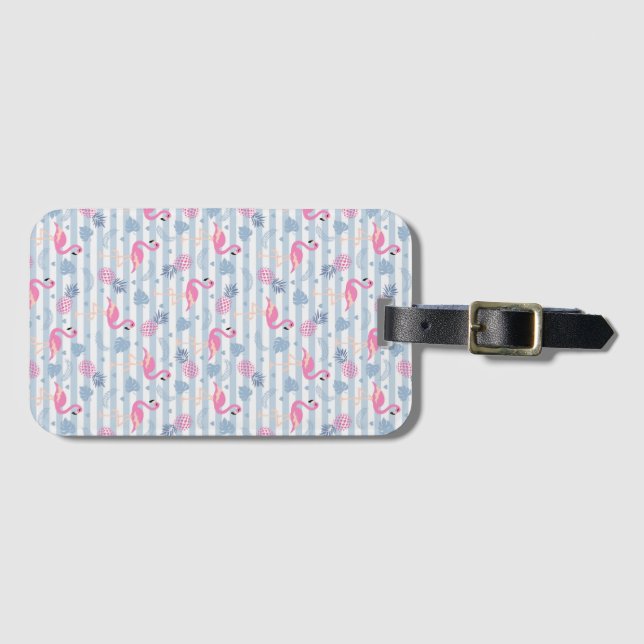 Flamingo Luggage Tag - Pink & Blue (Front Horizontal)