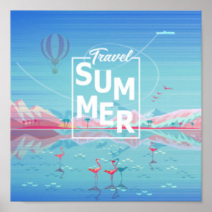 Flamingo, Magic Travel, Summer Tropical Sea Beach Poster