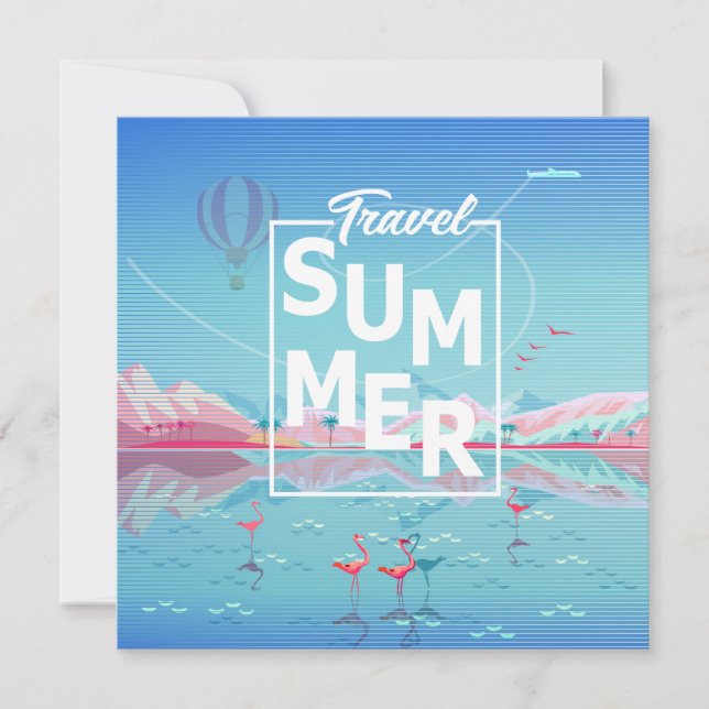 Flamingo, Magic Travel, Summer Tropical Sea Beach Save The Date (Front)