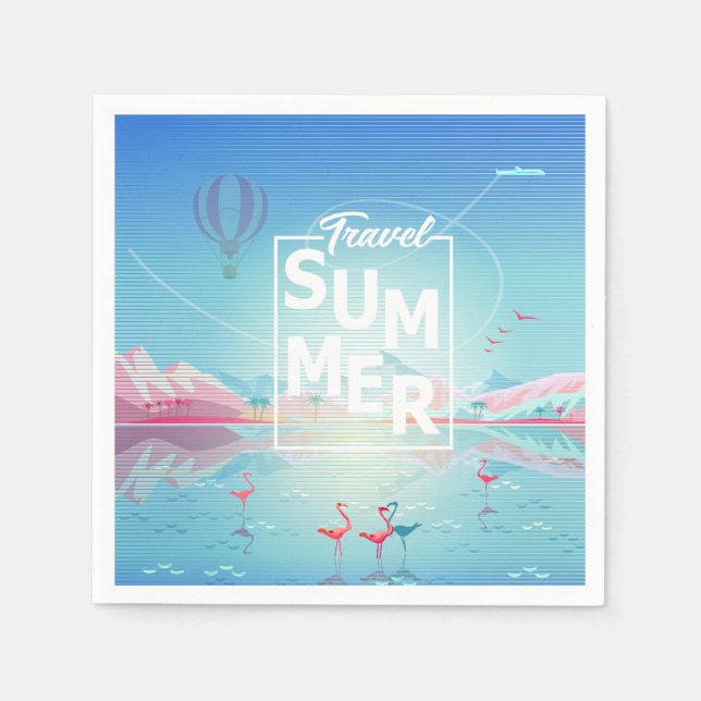 Flamingo, Magic Travel, Tropical Sea Beach, Trendy Napkin (Front)