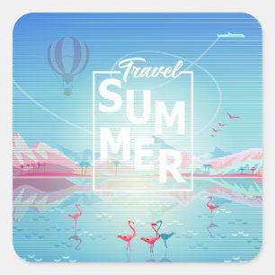 Flamingo, Magic Travel Tropical Sea Beach Trendy Square Sticker
