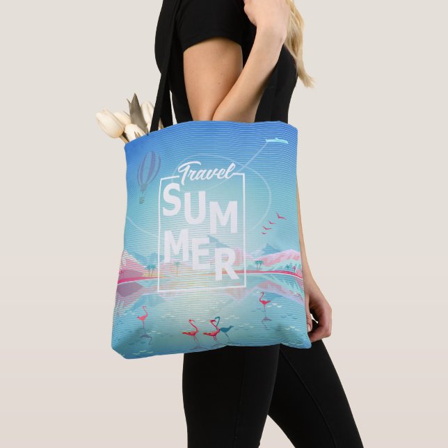 Flamingo Magic Travel Tropical Sea Beach Trendy Tote Bag (Close Up)