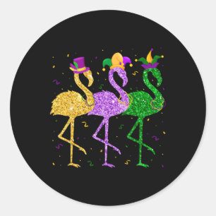 Flamingo Mardi Gras Funny Mask Beads Carnival Part Classic Round Sticker