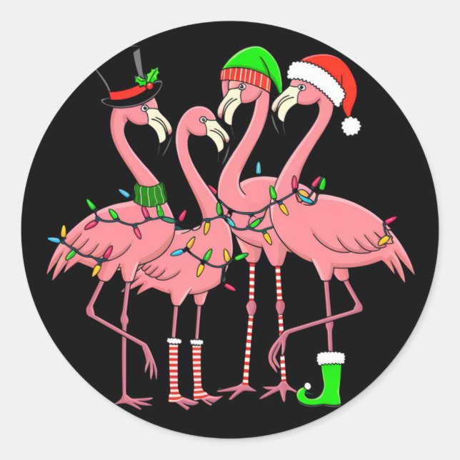 Flamingo Merry Christmas Funny Flamingo Lover Gift Classic Round Sticker (Front)