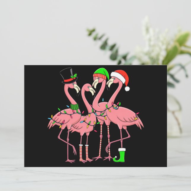 Flamingo Merry Christmas Funny Flamingo Lover Gift Holiday Card (Standing Front)