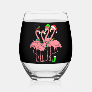 Flamingo Merry Christmas Funny Flamingo Lover Gift Stemless Wine Glass