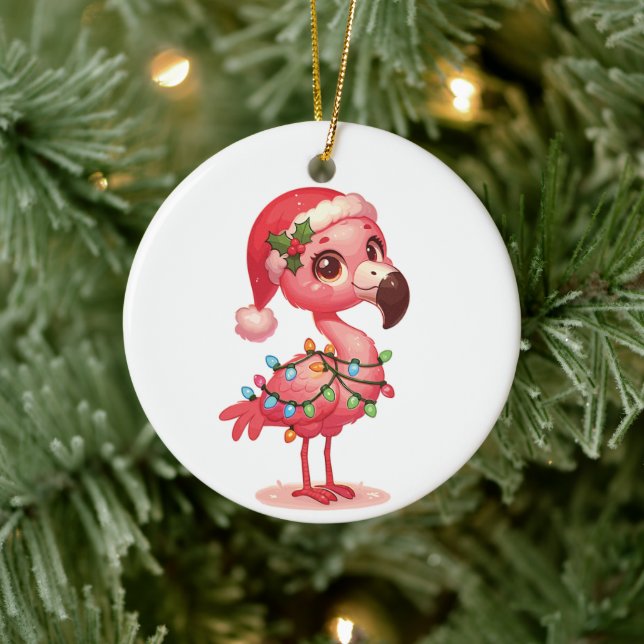Flamingo Merry Christmas Winter Animals Flamingos Ceramic Tree Decoration (Tree)