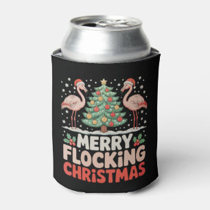 Flamingo Merry Flocking Christmas Funny Xmas Can Cooler