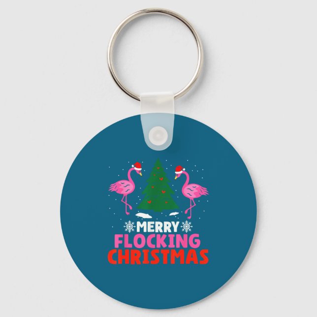 Flamingo Merry Flocking Christmas Funny Xmas Men W Key Ring (Front)