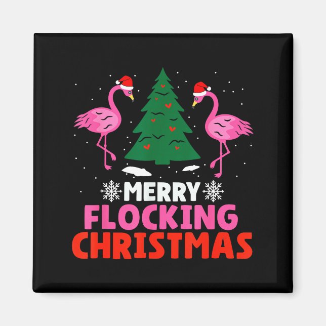 Flamingo Merry Flocking Christmas Funny Xmas Men W Magnet (Front)