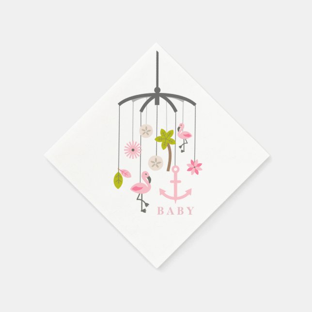 Flamingo Mobile Modern Pink Baby Shower Napkins (Corner)