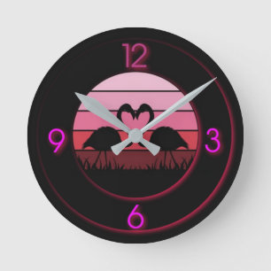 Flamingo modern art round clock