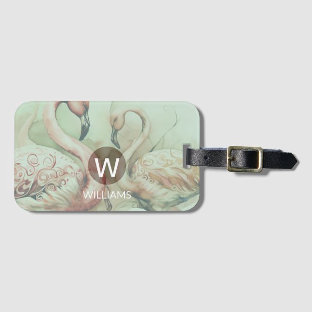 Flamingo Monogram Personalised Luggage Tag (Front Horizontal)