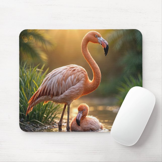 Flamingo Mother and Chick Mouse Mat (With Mouse)