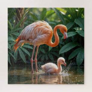 Flamingo Mother With Chick Jigsaw Puzzle