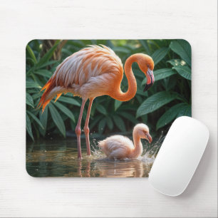 Flamingo Mother With Chick Mouse Mat