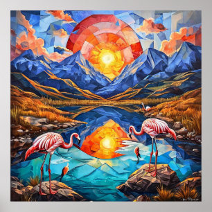 🦩 Flamingo Mountain Lake Decor Gift For Home 🏔️