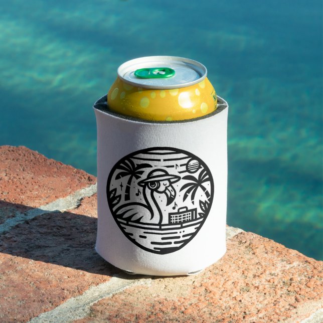 Flamingo Music Paradise - Vibrant Tropical Art Can Cooler (In Situ Pool)