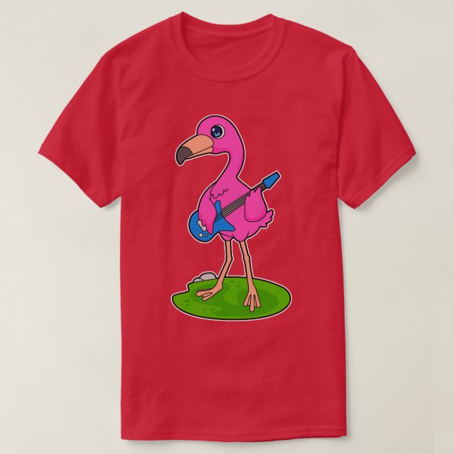 Flamingo Musician Guitar Music 1 T-Shirt (Design Front)