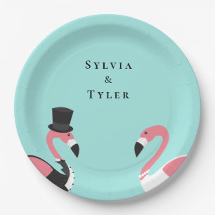 Flamingo Name Wedding  Paper Plate