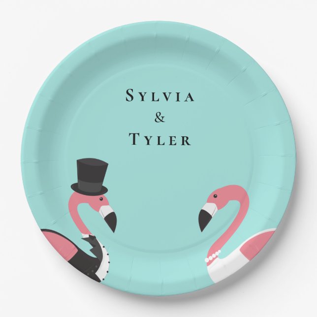 Flamingo Name Wedding  Paper Plate (Front)