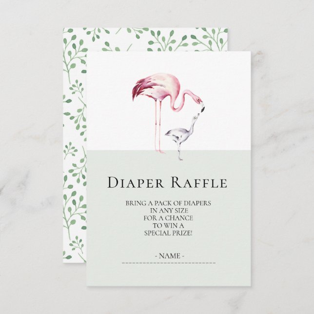 Flamingo Neutral Baby Shower Diaper Raffle Ticket Invitation (Front/Back)