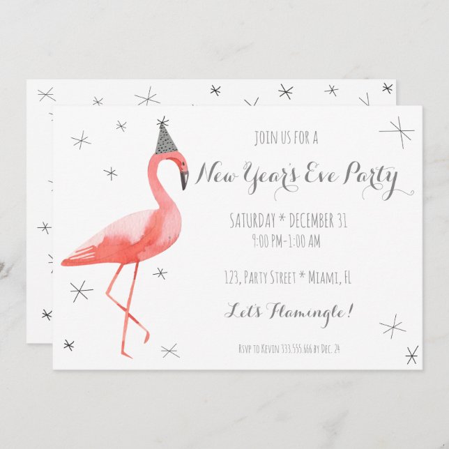 Flamingo New Year's Eve Party Fun invitation (Front/Back)